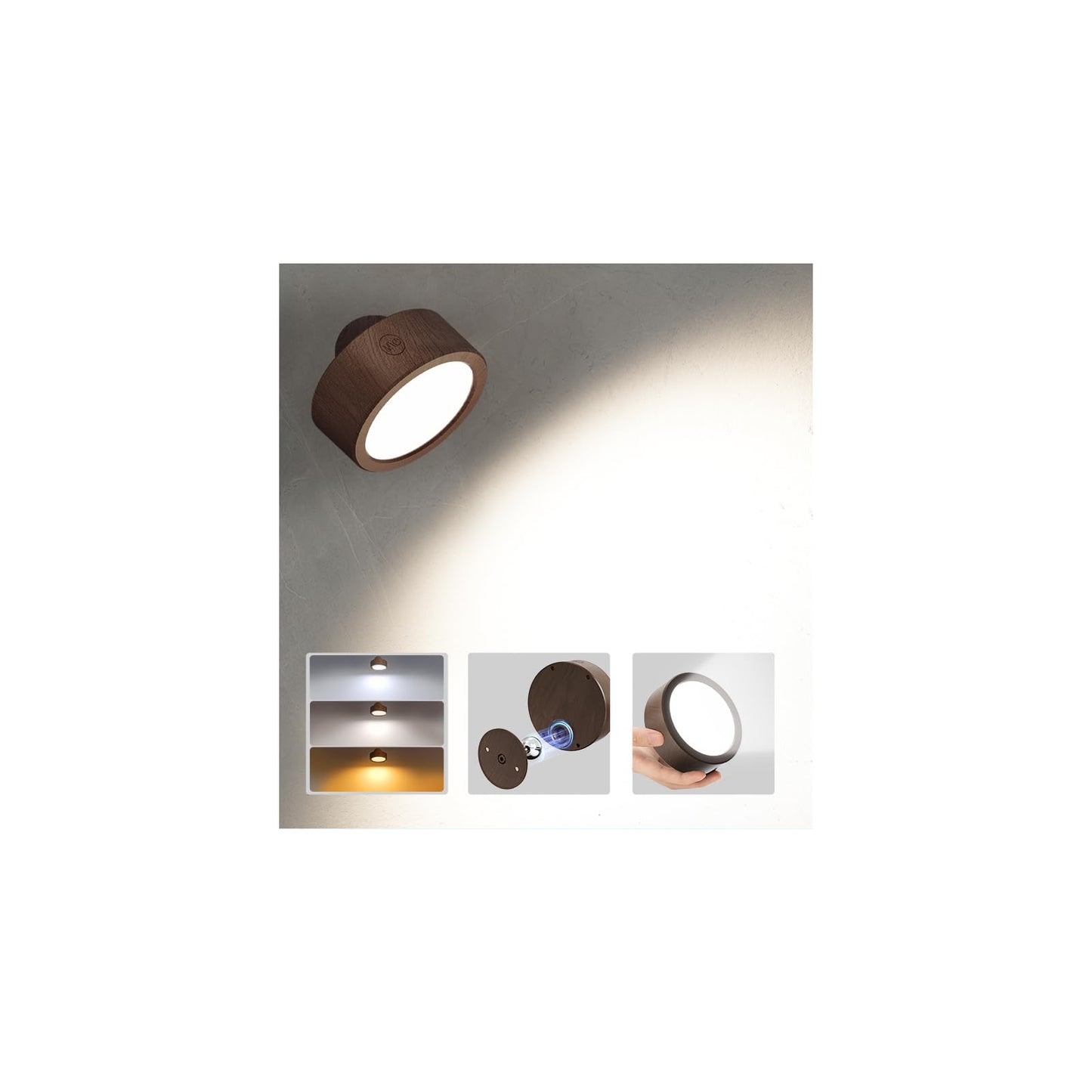 EZVALO LED Wall Mounted Lights, 3 Color Temps, Remote Control, 3 Pack, Black Walnut, Model EZL2404A