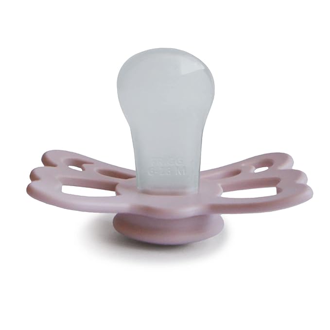 FRIGG Butterfly Anatomical SilkySoft Silicone Baby Pacifier | Made in Denmark | BPA-Free (Primrose/Silver Gray, 6-18 Months)