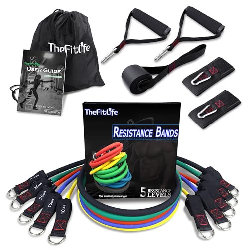 TheFitLife Exercise Resistance Bands with Handles - 5 Fitness Workout Bands Stackable up to 110/150/200/250/300 lbs, Train...