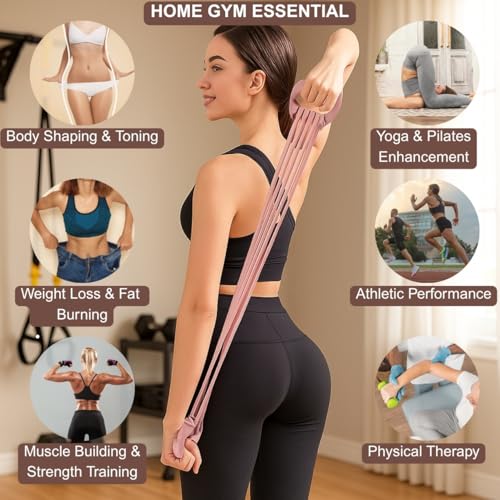 Resistance Bands with Handles - 8 Tube Adjustable Figure 8 Exercise Bands Set for Women & Men, Heavy Duty Workout Bands fo...
