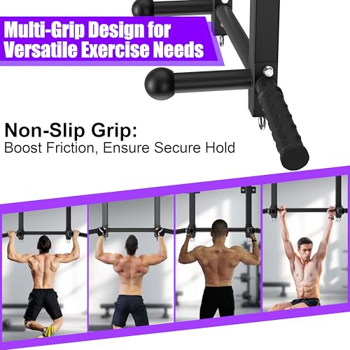 HWOOUSA Joist Mounted Pull Up Bar, 650lbs Heavy Duty Strength Training Pullup Bars, Multi-Grip Chin Up Bar for Home Gym, G...
