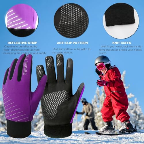 FINGER TEN Kids Winter Gloves Warm Waterproof with Free Neck Warmer Boys Girls Touchscreen for Cold Weather Outdoor Sports