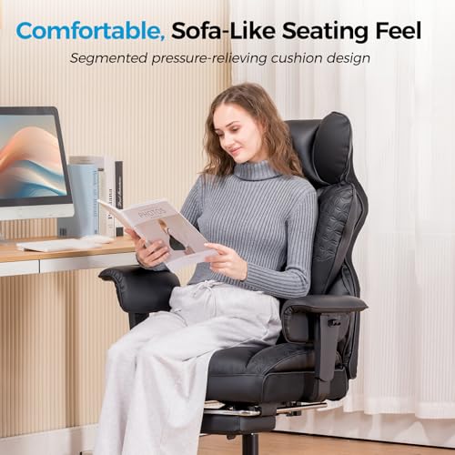COMHOMA Big and Tall Office Chair 400LBS Wide Ergonomic Gaming Chair with Deluxe Embossing Leather with Foot Rest 150°Recl...