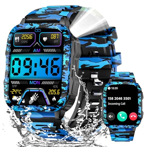 Erosados Military Smart Watches for Men (Make/Answer Call) with LED Flashlight 1.96" Screen 430mAh Fitness Tracker with Sp...