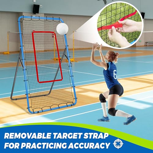 JOLORLY 2-in-1 Volleyball Rebounder Net System, Adjustable from 7x4 ft to 4x4.5 ft, 4-Angle Bounce Back Net, Training Equi...