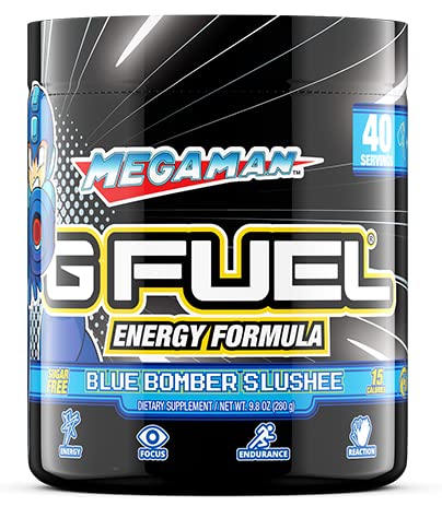 G Fuel Megaman Energy Drink Powder, Pre Workout Caffeine Mix for Gaming, Sugar Free Focus Amino, Vitamin + Antioxidants, 9.9oz (Blue Slushee, 40 Servings)