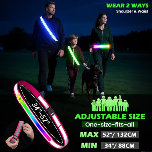 Reflective Sash Gear for Walking at Night,Flashing LED Reflective Belt Safety Lights for Walkers Night Dog Walking Biking ...