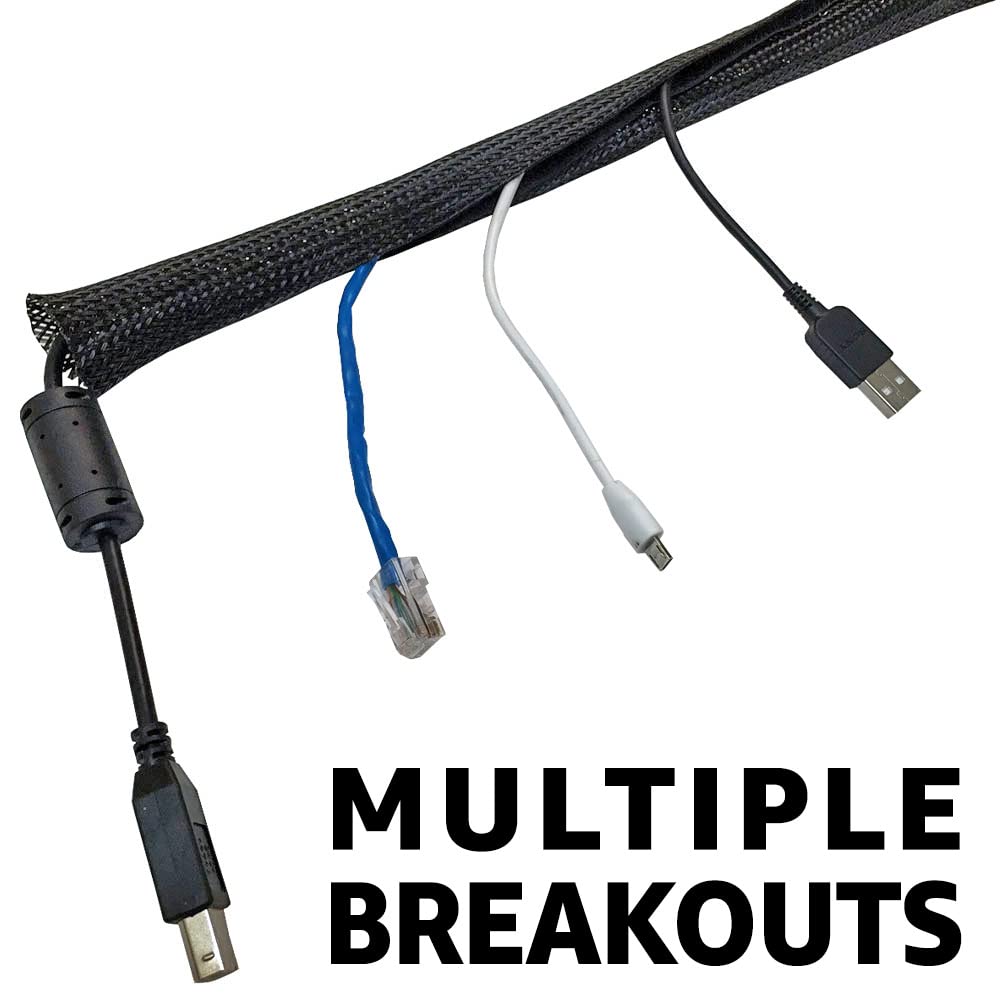 Electriduct 3  Side Entry Cable Wrap Braided Sleeving With Hook & Loop Fastener - 10 Feet (Black)