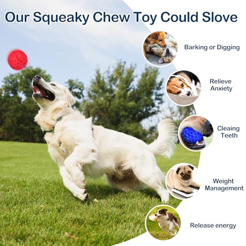 CHEODIN 2 Pack Indestructible Squeaky Dog Balls for Aggressive Chewers, Interactive Dog Toys for Teething, Relieving Anxie...