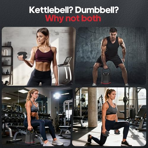 ERGOLIFE 6.5LB-40LB Adjustable Kettlebell Set, 6-in-1 Quick Weight Change, Space-Saving Weight Set for Home Gym Strength T...