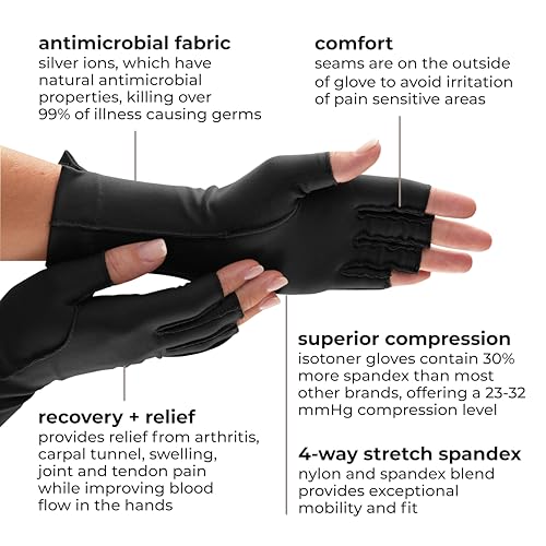 isotoner Women & Men Arthritis Compression Rheumatoid Pain Relief Gloves for joint support with Open/Full finger design