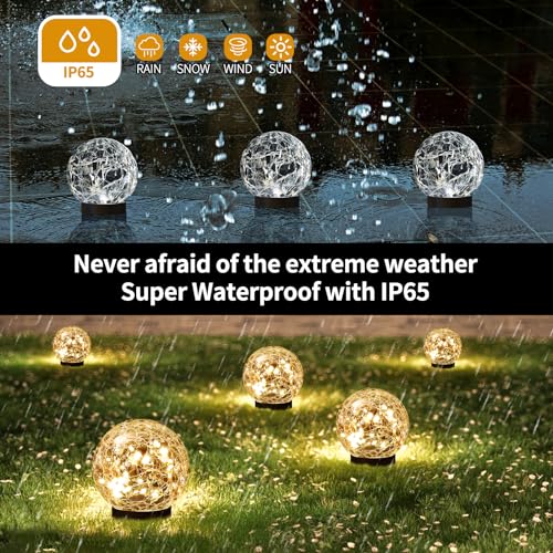 JKIMK Solar Globe Lights Outdoor Waterproof-Solar Balls Garden-Cracked Glass Ball Solar Lights Outdoor-Solar Orbs Outside-...
