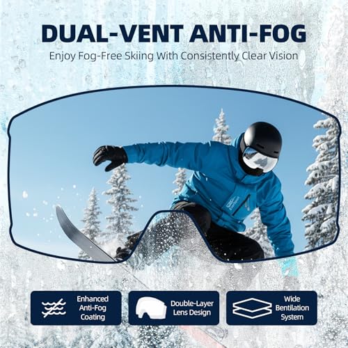 EverSport Ski Goggles, OTG Snowboard Goggles for Men Women with Magnetic Lens UV Protection and Anti Fog, Skiing Snowmobile