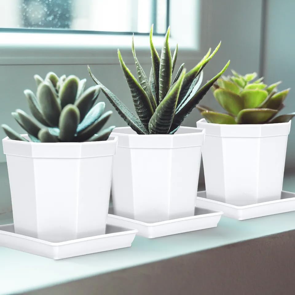 4 Pack Square Plant Saucer 16 Inch, Heavy Plastic Plant Saucer, Deep Heavy Duty Plant Pot Saucers, Planters for Indoors and Outdoors Plants，Large Plant Trays for Pots.