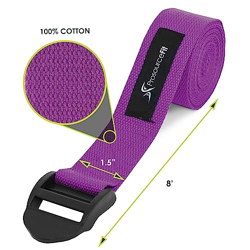 ProsourceFit Durable Cotton Cinch Buckle Yoga Strap for Stretching, Flexibility & Physical Therapy