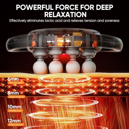 PEMUCEN 16 Head Massage Gun Deep Tissue, Quiet Back Massager for Pain Relief Deep Tissue with 9 Modes and 9 Intensities fo...