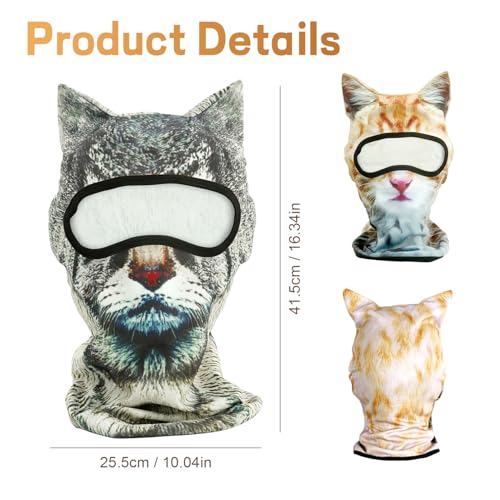 EQUNROY 2 Pack 3D Cat Ski Mask with Ears Funny Animal Balaclava for Winter Sports, Outdoor Activities, Halloween Costumes,...