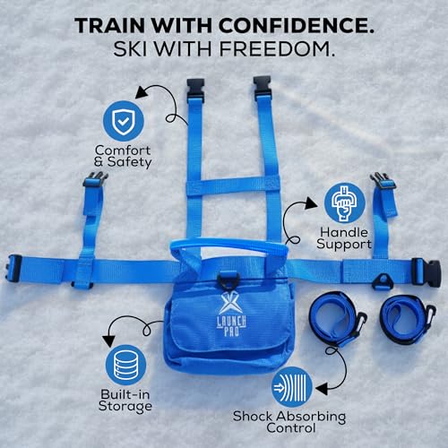 Launch Pad Toddler Ski Harness with Leash - Ski Harness for Kid w/ 7' Elasticized Leash, Easy Lift Handle & Built-in Backpack