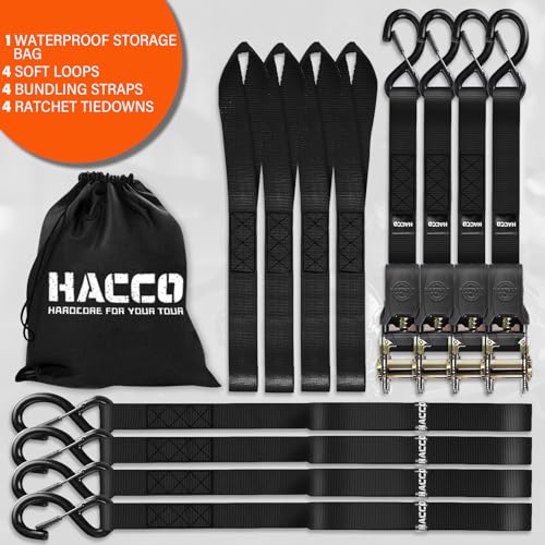 Haccoplanet Ratchet Tie Down Straps, 2340lb Break Strength, 4pc 1inch x 16FT Tie Down Strap Set with Padded Handles & Coat...