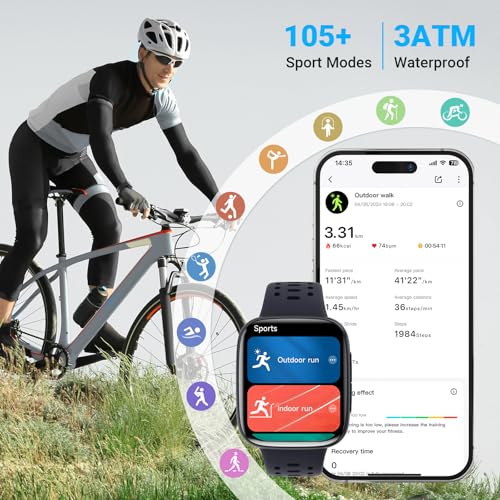 Smart Watches for Men Android iPhone (2 Bands), [1.85" AMOLED Screen] Smartwatch Fitness Tracker 3ATM Waterproof with Blue...