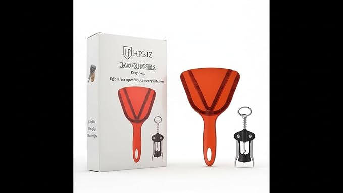 Jar Opener for Weak Hand & Seniors with Arthritis BY HPBIZ With Wine&Bottale Opener (RED)