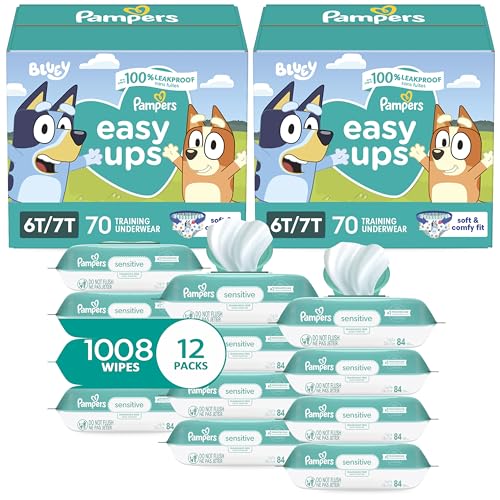 Pampers Easy Ups Pull On Training Underwear Boys, 4T-5T, 2 Month Supply (2 x 104 Count) with Sensitive Water Based Baby Wi...