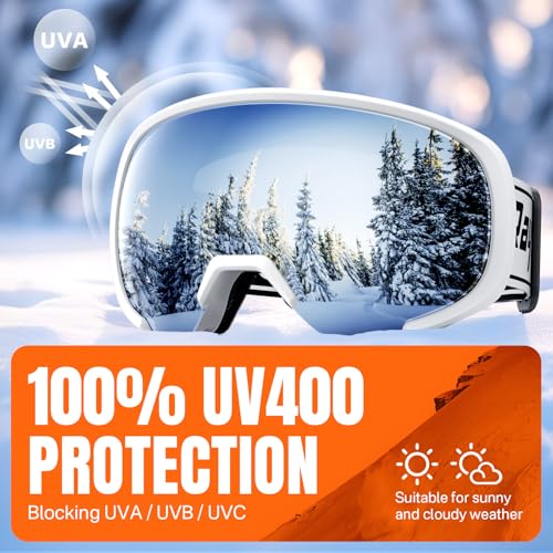 RAYTICE OTG Ski Goggles for Men Women, 100% UV400 Protection Snow Goggles, Anti Fog Snowboard Goggles for Snowmobile Skiing