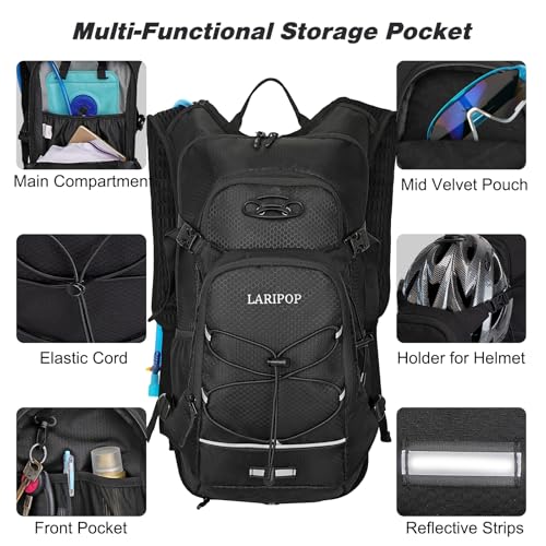 LARIPOP Hydration Backpack, 18L Hiking Backpack with 2L Water Bladder, Lightweight Water Pack for Cycling, Hiking, Biking