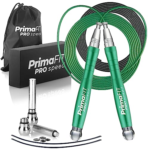 PrimaFIT Jump Rope Pro Speed Skipping Rope Adjustable Adult Jumping Rope Weighted Aluminium Handles for Double Dutch Boxin...