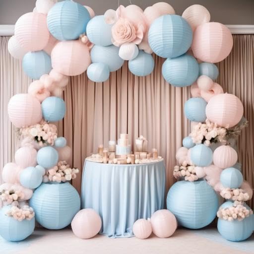 Matissa Paper Lanterns - Mix Color Packs Of 3, 12 Round Baby Pink Blue Shade, Paper Party Decorations