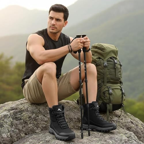 FUDYNMALC Mens Hiking Boots Waterproof: Lightweight Mid Ankle Work Boots Non-Slip Outdoor Shoes for Trekking Walking