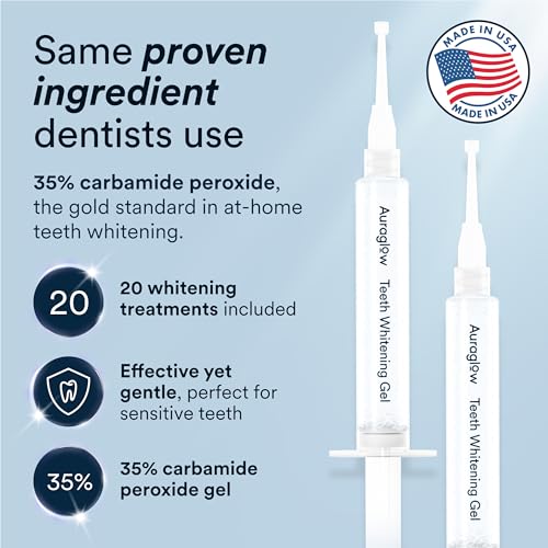 Auraglow Teeth Whitening Kit, LED Accelerator Light, 35% Carbamide Peroxide Teeth Whitening Gel, 20+ Whitening Treatments,...