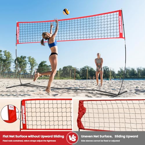Bearwill Volleyball Net, 12FT Portable Volleyball Net for Backyard, Freestanding Volley Ball Set Height Adjustable with Ca...