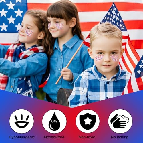 Red White and Blue Body Glitter - 4th of July Outfit Accessories for Women & Kids, USA Flag Face Glitter Makeup, Holograph...