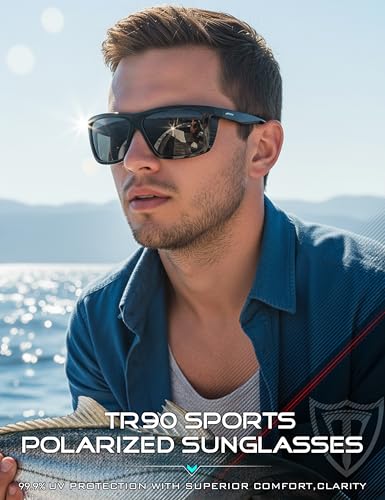 ATTCL Sports Polarized Sunglasses for Men: Secure Anti-Slip Lightweight TR90 Square Frame UV Protection for Driving Fishing