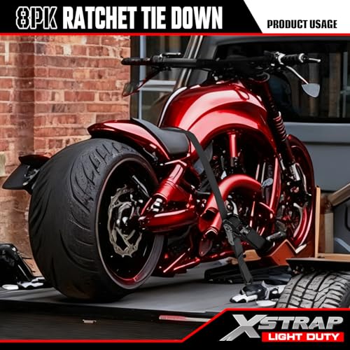 XSTRAP STANDARD Ratchet Tie Down Straps 8PK 1'' x 10 ft - 900 LB Break Strength Cargo Straps for Moving Appliances, Lawn E...