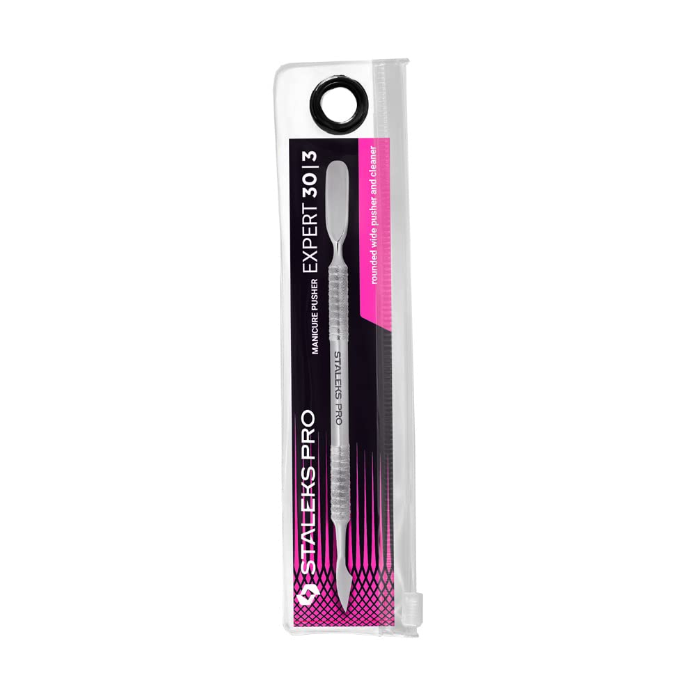 Staleks Pro Manicure Pusher Expert 30 Type 3 - Rounded Wide Pusher and Cleaner - Stainless Steel - Professional Cuticle Tool
