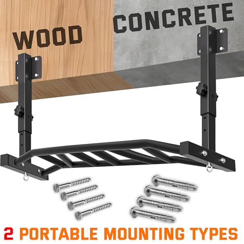 HWOOUSA 48" Joist Mounted Pull Up Bar, 600LBS Heavy Duty Multi Grip Ceiling Mount Chin Up Bar, Ceiling Beam for Home Gym/G...