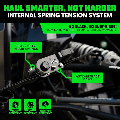 Rhino USA Self Tensioning Ratchet Tie Down Straps (4PK 1.6INX15FT)- Heavy Duty Patented Cargo Strap Keeps Tension When You...