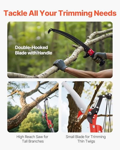 VEVOR Manual Pole Saw, 3.87-27 ft Extendable Pole Tree Pruner with Scissors, Sharp 65Mn Steel Blade, Lightweight Fiberglas...