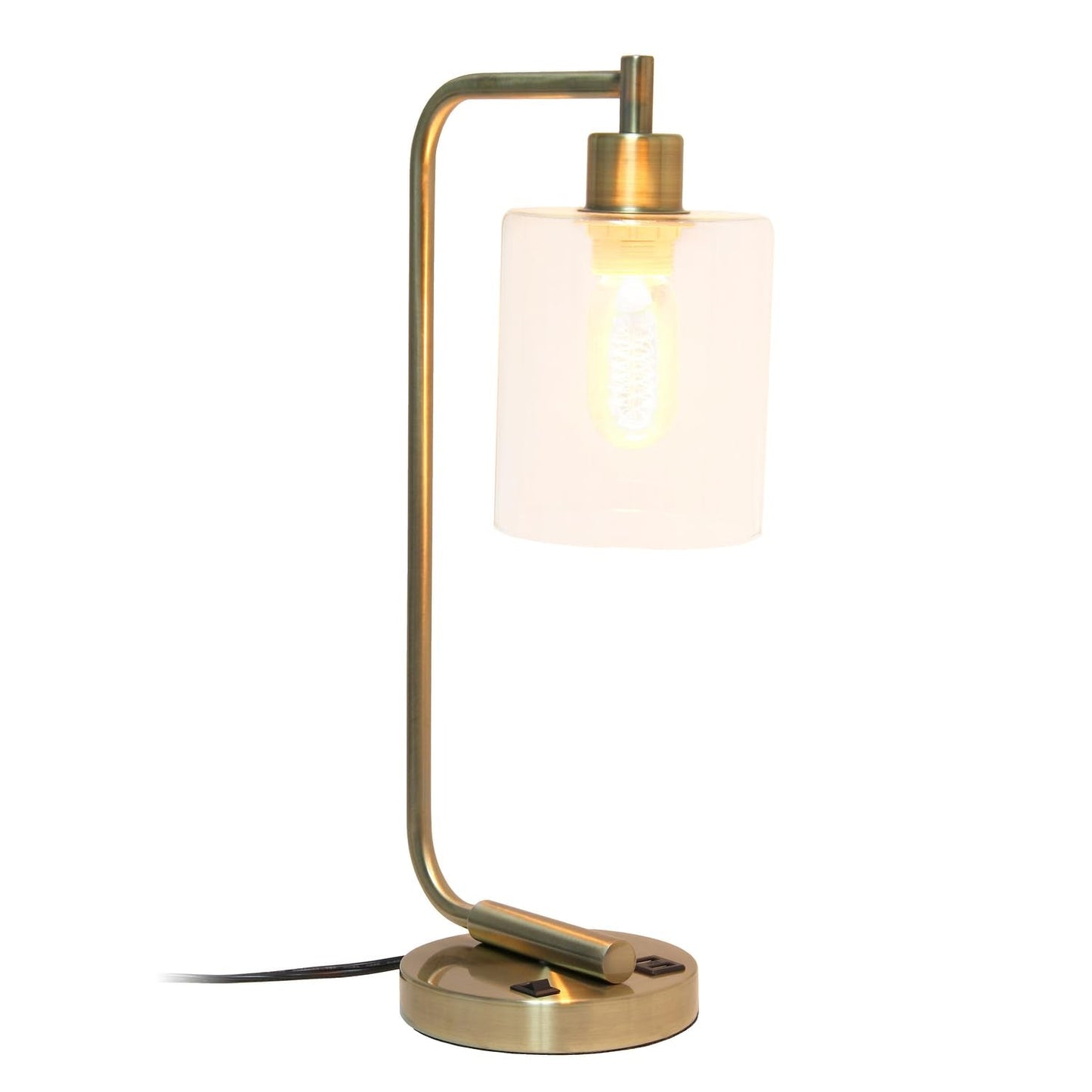 Simple Designs Bronson Industrial Iron Lantern Desk Lamp with USB Ports, Black, Model LD1066-BLK
