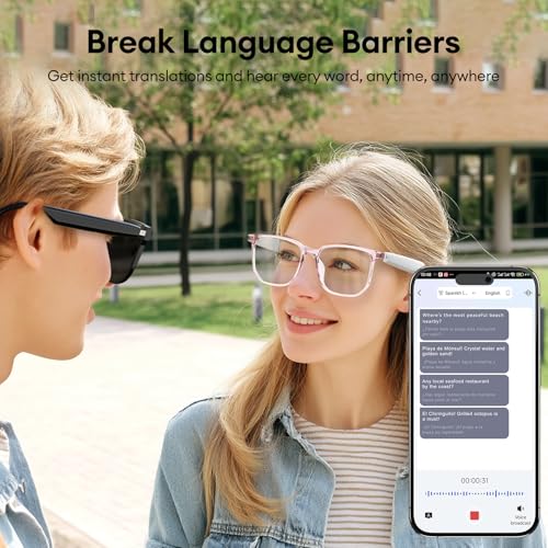 AI Smart Glasses, Bluetooth 5.4 Translation Glasses with 144 Language & Accents, Blue Light Filtering Lenses, Multifunctio...