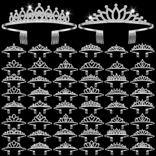 Riceshoot 50 Pcs Tiara Crowns Bulk for Women Crystal Princess Tiara Queen Rhinestone Crown with Comb Silver Bridal Wedding...