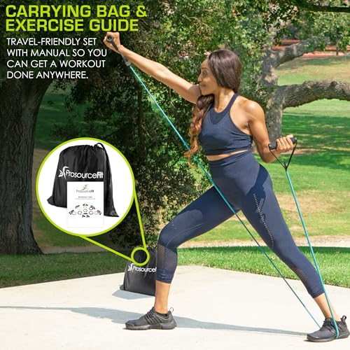 ProsourceFit Single Stackable Resistance Bands with Door Anchor and Exercise Guide, 8-12 LB, Heavy Duty Fitness Tube for F...