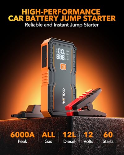 OXILAM Jump Starter 6000A for All Gas/12L Diesel, Car Battery Jumper Starter Portable, 12V Lithium Jump Box with Jumper Ca...