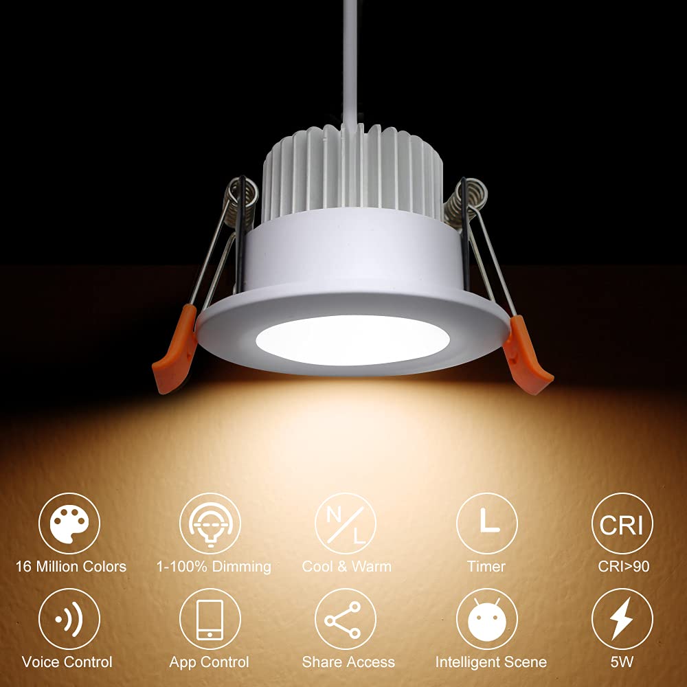 YGS-Tech Smart LED Recessed Lighting Downlight, Dimmable RGB & CCT 2700-6500K, 10 Pack, Metal, WiFi Compatible with Alexa and Google Home