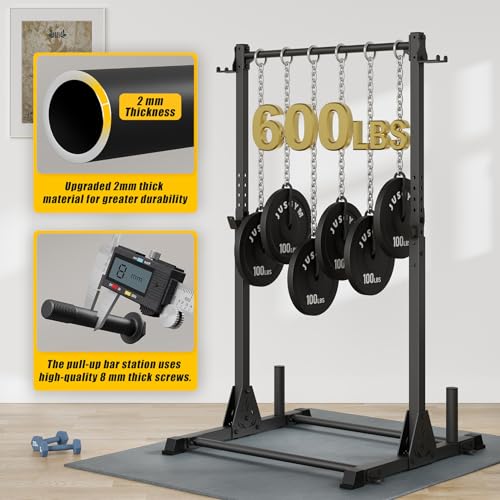 Jusgym Pull Up Station, Strength Training Workout Pull Up Bar Free Standing for Home Gym, Adjustable Heavy Duty Pullup Bar...