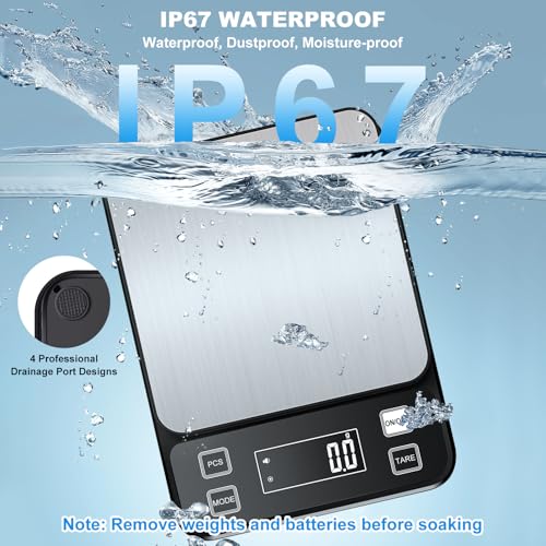 22lb Waterproof IPX67 Kitchen Scale with 0.1g/0.001oz High Precision, Diyife Large Stainless Steel Food Scale, 10 Unit, Wa...