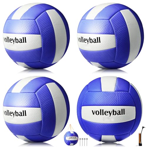 Soulchen 4 Pack Volleyball Official Size 5 Soft Official Volleyballs Kits with Pump Needles Mesh Bag Beginners Training Eq...