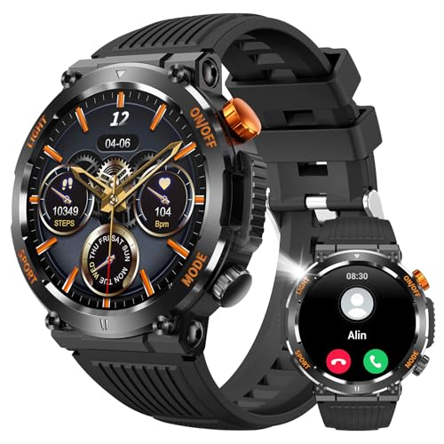 Military Smart Watch for Men Answer/Make Call, Outdoor Waterproof Tactical Sports Smartwatch with LED Flashlight Compass, ...